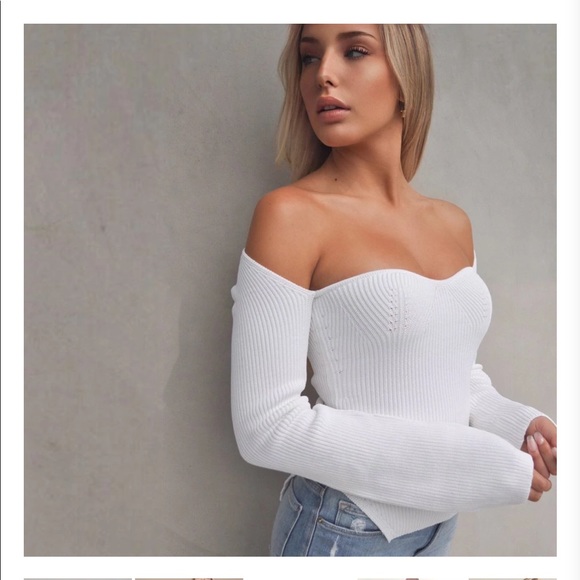 shop kultivate Tops - Amazing off white rubbed top/sweater in sexy off the shoulder style